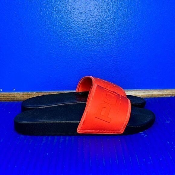 Size 11- POLO RALPH LAUREN RED BLACK NEOPRENE SLIDE SLIDES SANDALS FLIP FLOPS - Picture 2 of 7